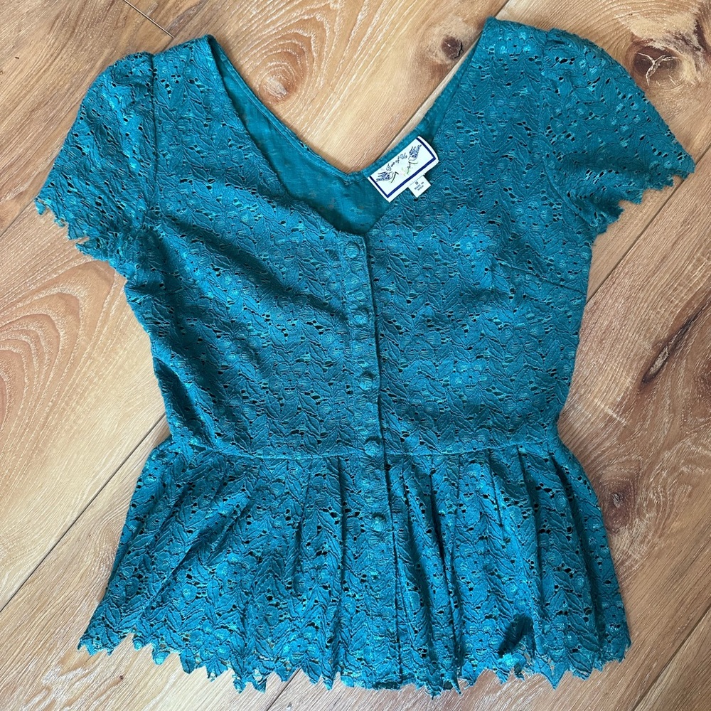 Anthropologie Teal Lace Blouse
